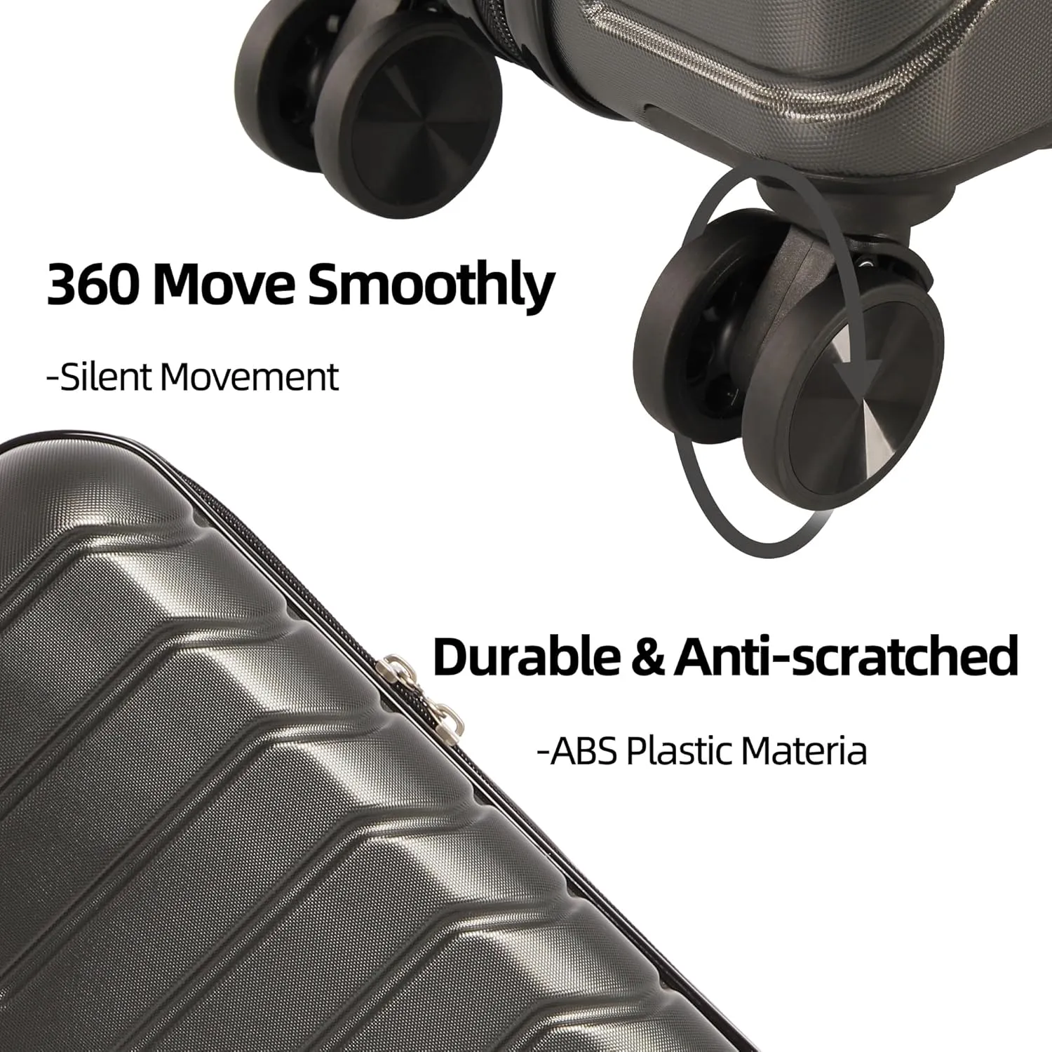 1 Piece Carry on Luggage ABS PC Hardshell TSA Lock Aluminum Trolley Spinner Wheels (Dark Grey, 4 Piece Set)