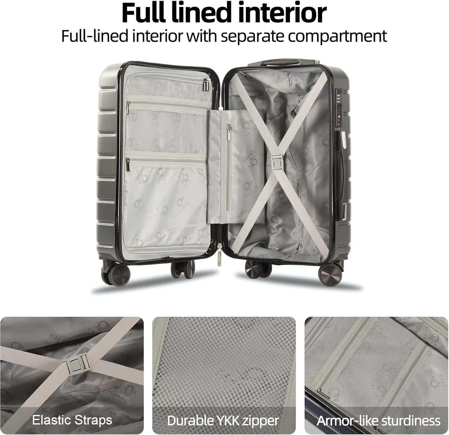 1 Piece Carry on Luggage ABS PC Hardshell TSA Lock Aluminum Trolley Spinner Wheels (Dark Grey, 4 Piece Set)