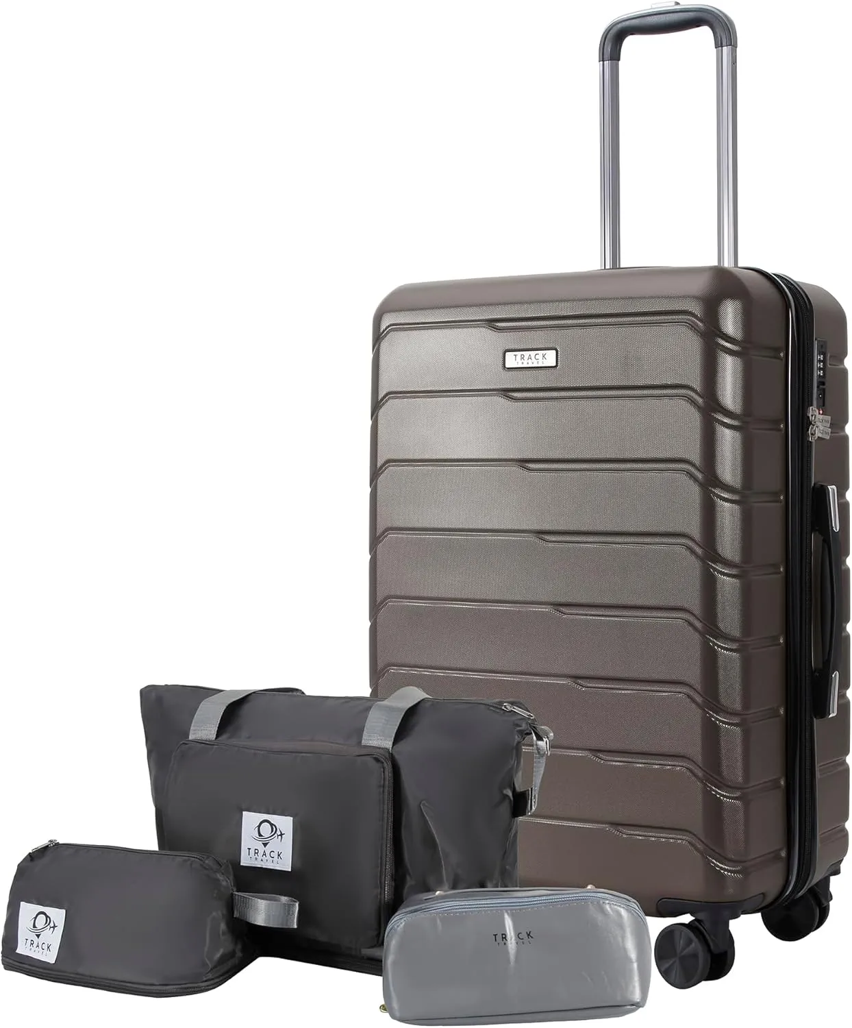 1 Piece Carry on Luggage ABS PC Hardshell TSA Lock Aluminum Trolley Spinner Wheels (Dark Grey, 4 Piece Set)
