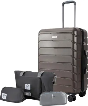 1 Piece Carry on Luggage ABS PC Hardshell TSA Lock Aluminum Trolley Spinner Wheels (Dark Grey, 4 Piece Set)