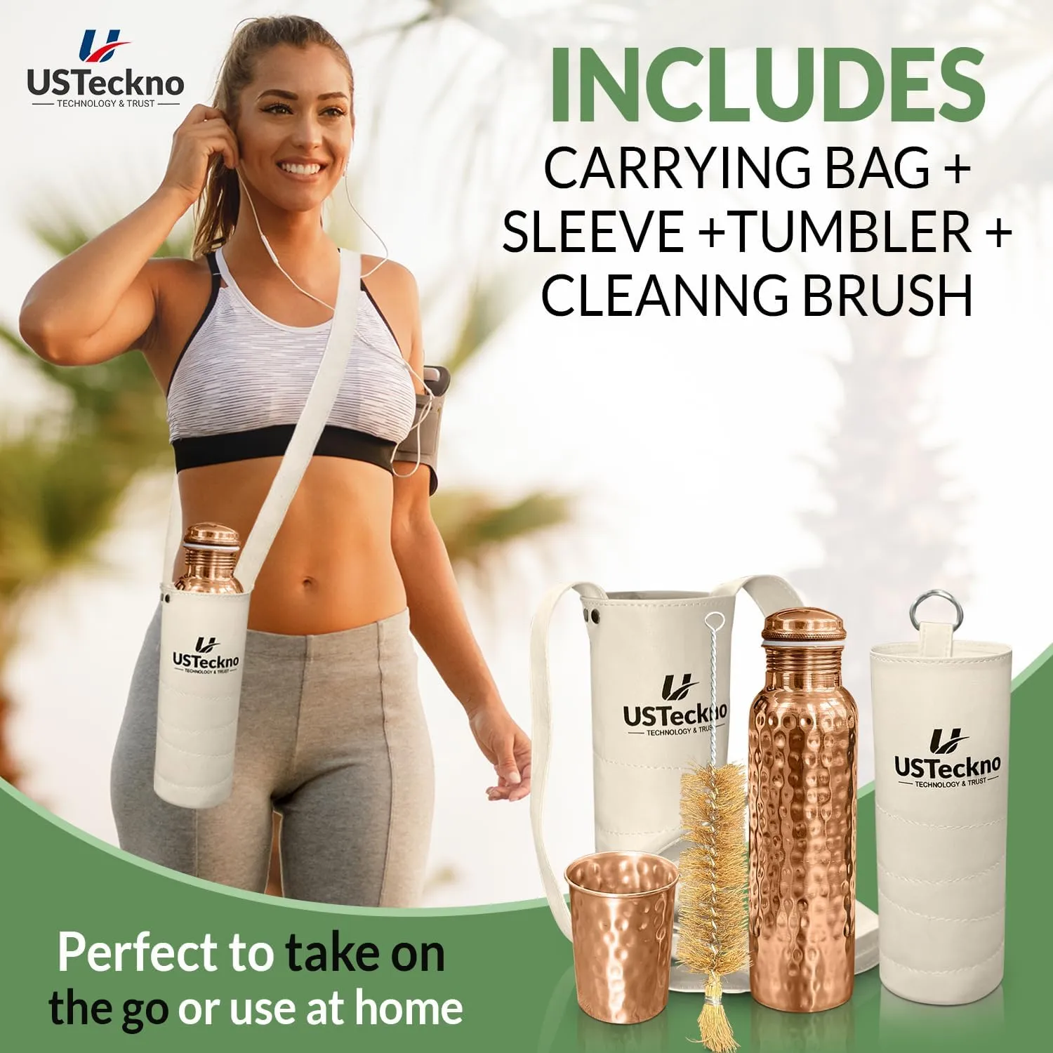 100% Pure 34oz Copper Drinking WaterBottle with Copper Tumbler, Leak-Proof Design & Canvas Bag – Ayurvedic, Travel-Friendly and Health Benefits - Yoga, Gym and Daily Hydration | Lab-Tested