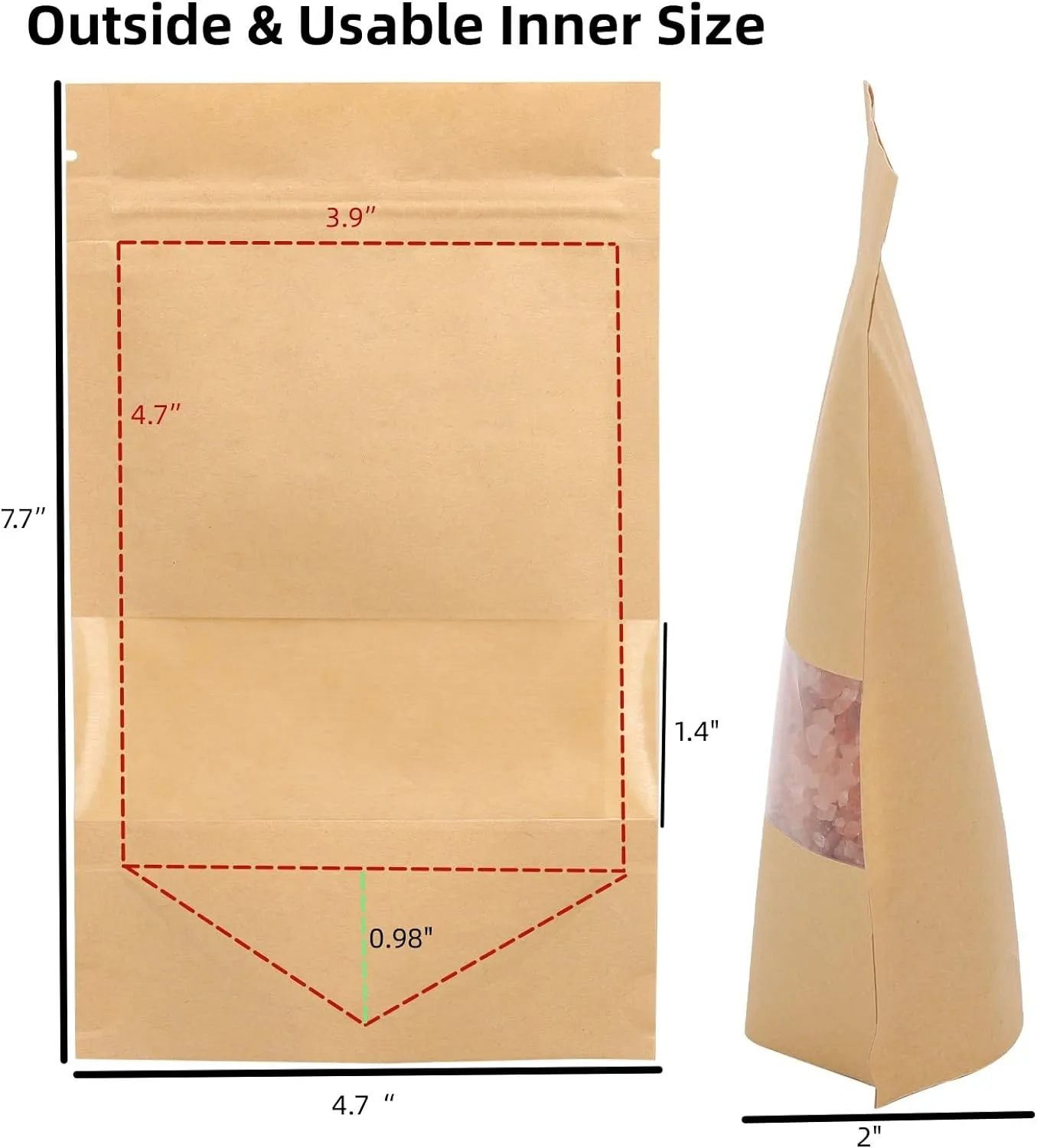 100pcs Kraft Paper Treat Bags with Window, Ziplock Stand Up Pouches for Packing Food Cookies Snacks