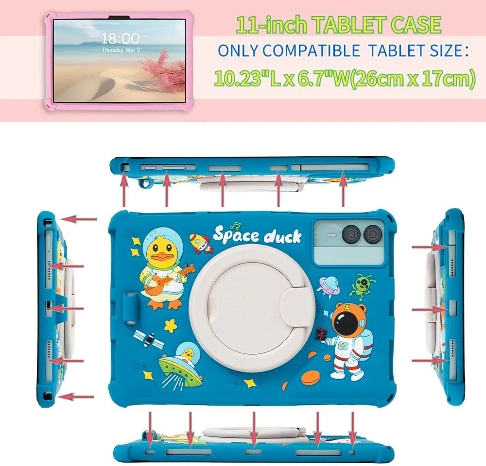 11-inch Android Tablet Case - Universal Cute Cartoon Case for ApoloSign, DOOGEE, Blackview, Pritom, ECOPAD, AOCWEI, Teclast 11-inch Tablets (Pink)