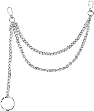12 Inch Punk Pocket Watch Chain, Hip Hop Style Unisex 3-Layer Metal Pants Chain with Key Ring, 16-in Long, Nightclub Fashion Accessory