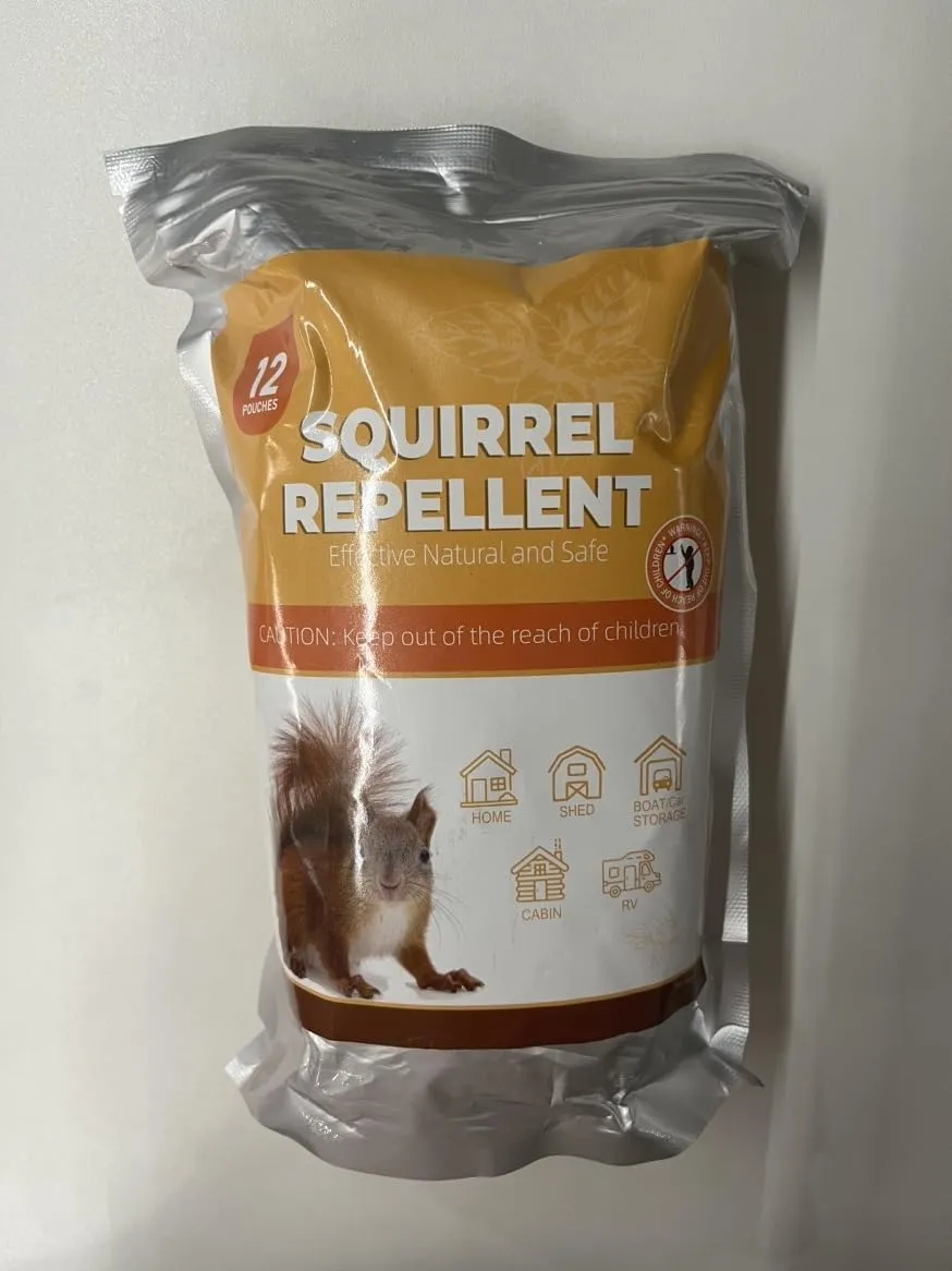12 Pack Squirrel Repellent Pouches, Peppermint Oil Rodents Repellent Indoor Outdoor, Natural Squirrels Chipmunk Deterrent, Keep Mice Rats Spiders Bugs Out of Garden Car RV House Family & Pets Safe