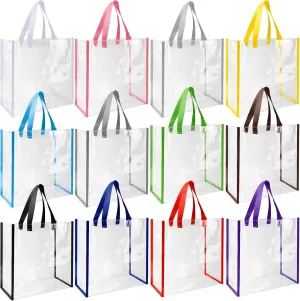 12 Pcs Bulk Stadium Approved Clear Tote Bags 12 x 12 x 6 Inch Large Clear Plastic Tote Bag with Handles for Work Sports