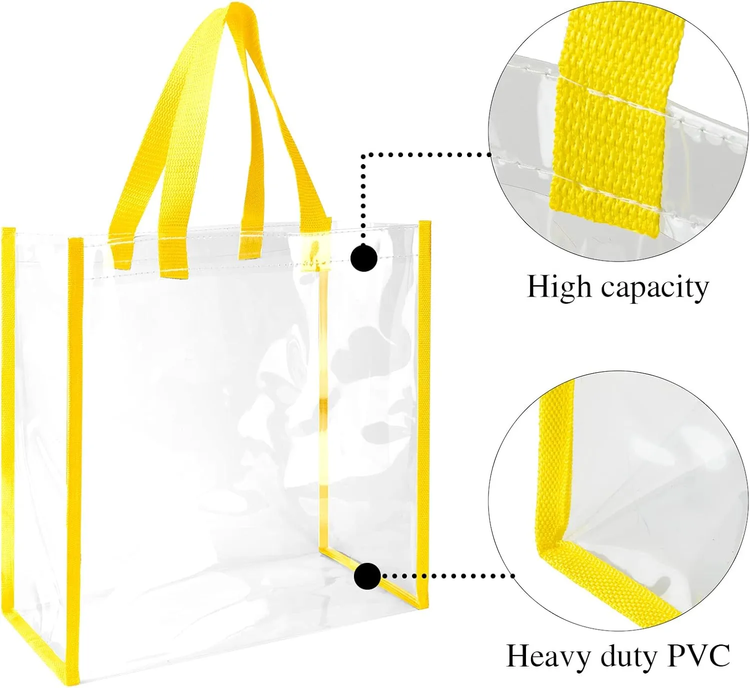 12 Pcs Bulk Stadium Approved Clear Tote Bags 12 x 12 x 6 Inch Large Clear Plastic Tote Bag with Handles for Work Sports