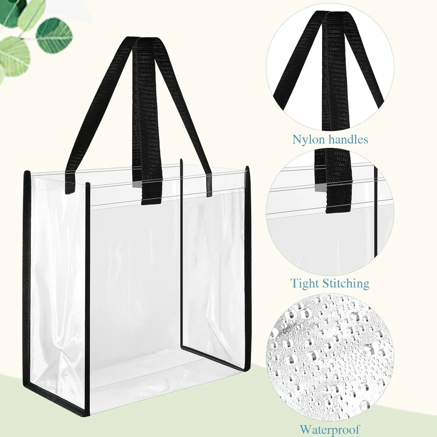 12 Pcs Bulk Stadium Approved Clear Tote Bags 12 x 12 x 6 Inch Large Clear Plastic Tote Bag with Handles for Work Sports