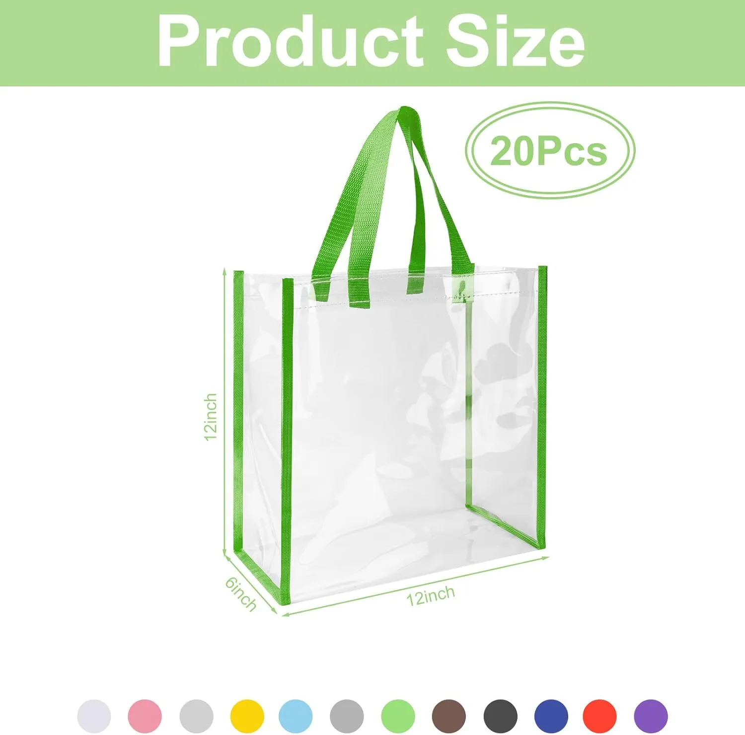 12 Pcs Bulk Stadium Approved Clear Tote Bags 12 x 12 x 6 Inch Large Clear Plastic Tote Bag with Handles for Work Sports