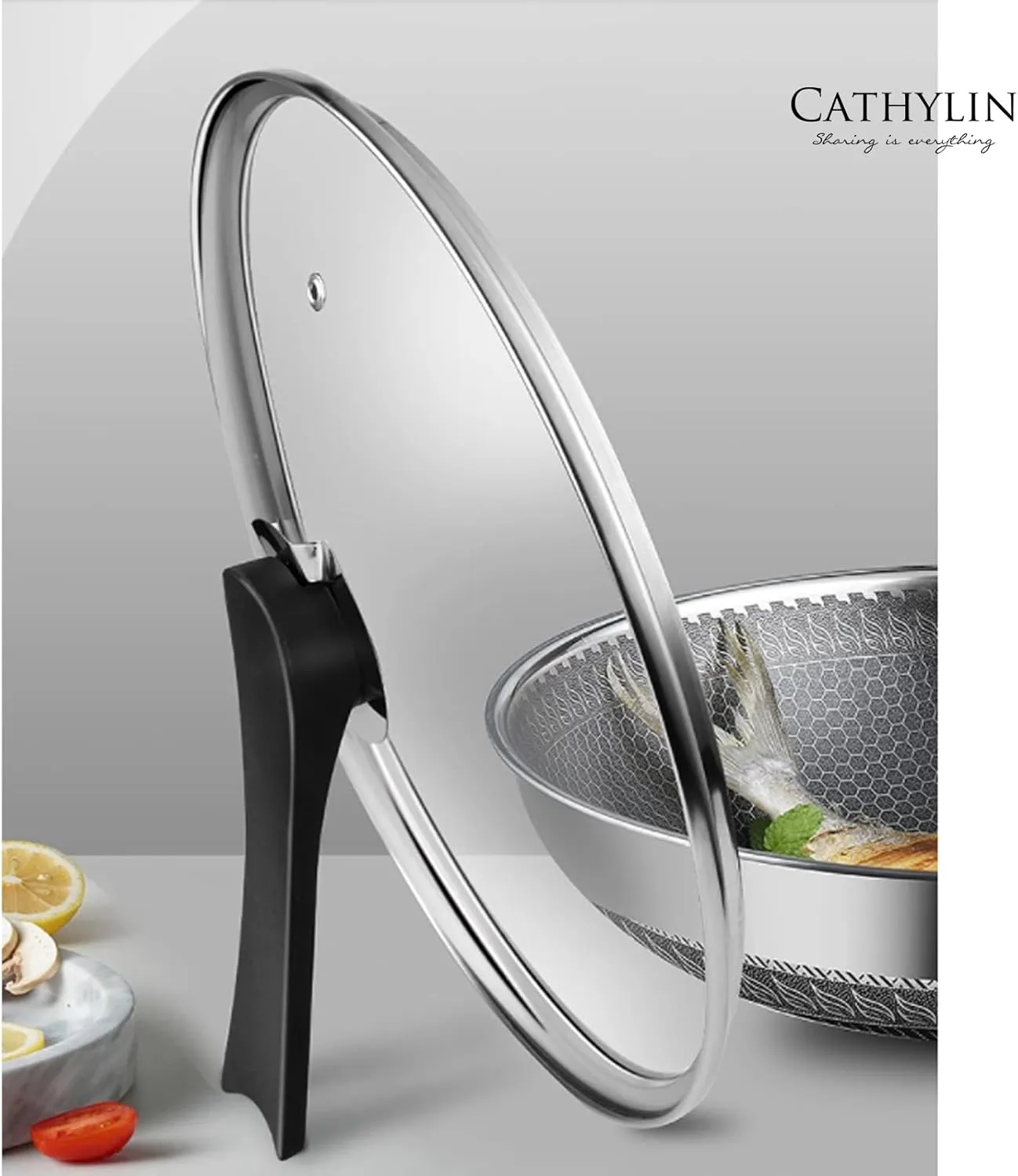 12.5" 316L Stainless Steel Honeycomb Non Stick Wok Pan Stir-fry Wok with Lid,Skillet with Stay-cool Handle PFOA Free Suitable for Induction, Ceramic, Electric, and Gas Cooktops