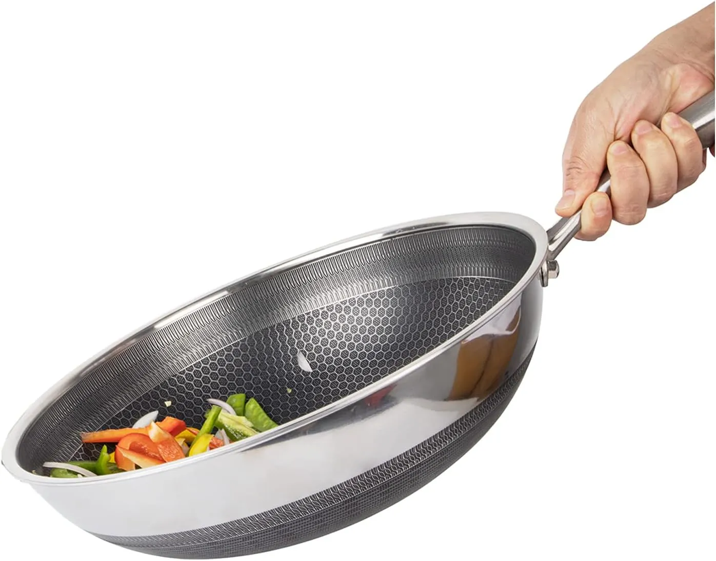 12.5" 316L Stainless Steel Honeycomb Non Stick Wok Pan Stir-fry Wok with Lid,Skillet with Stay-cool Handle PFOA Free Suitable for Induction, Ceramic, Electric, and Gas Cooktops