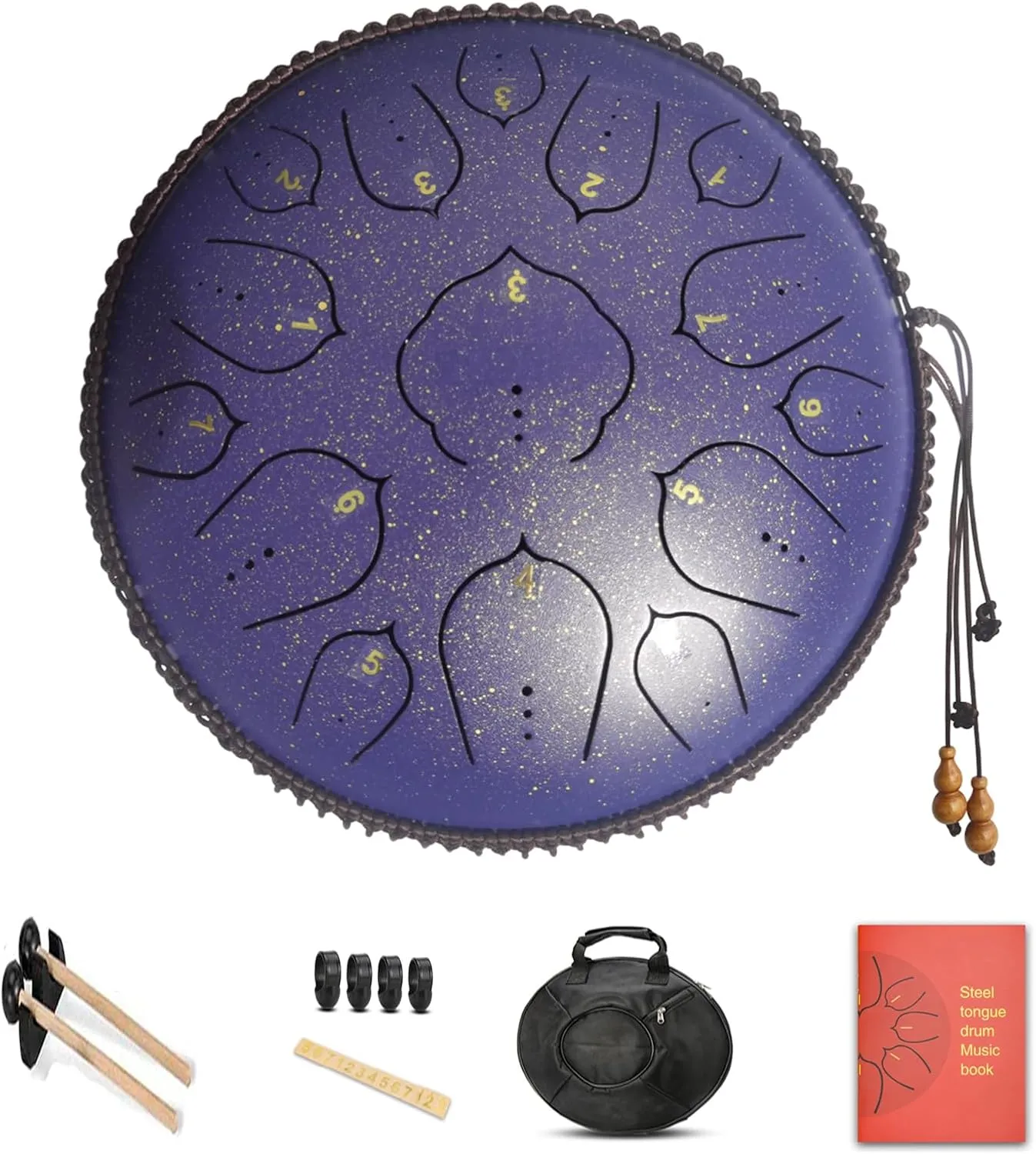 14 Inch 15 Notes D Major Steel Tongue Drum,Premium Adult's Music Hand Drum Instrument,Clean Clear Ethereal Sounds,Purple