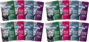 (16 Pack) BlueBuffalo Wildernes Wild cuts Variety Bundle 4 flover (4 Duck, 4 Salmon, 4 Beef, 4 Chicken) Cuts High Protein, Natural Wet Dog Food, Chunky Bites in Hearty Gravy, 3-oz Pouches