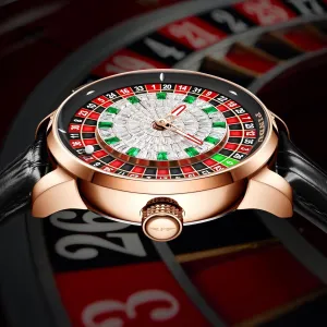 1.8 Inches Roulette Wheel Automatic Watches for Men, NH35A Movement Design Button Control, Sapphire Glass Automatically 50M Waterproof Mens Unique American Style Roulette, Mechanical Watch for Game Night