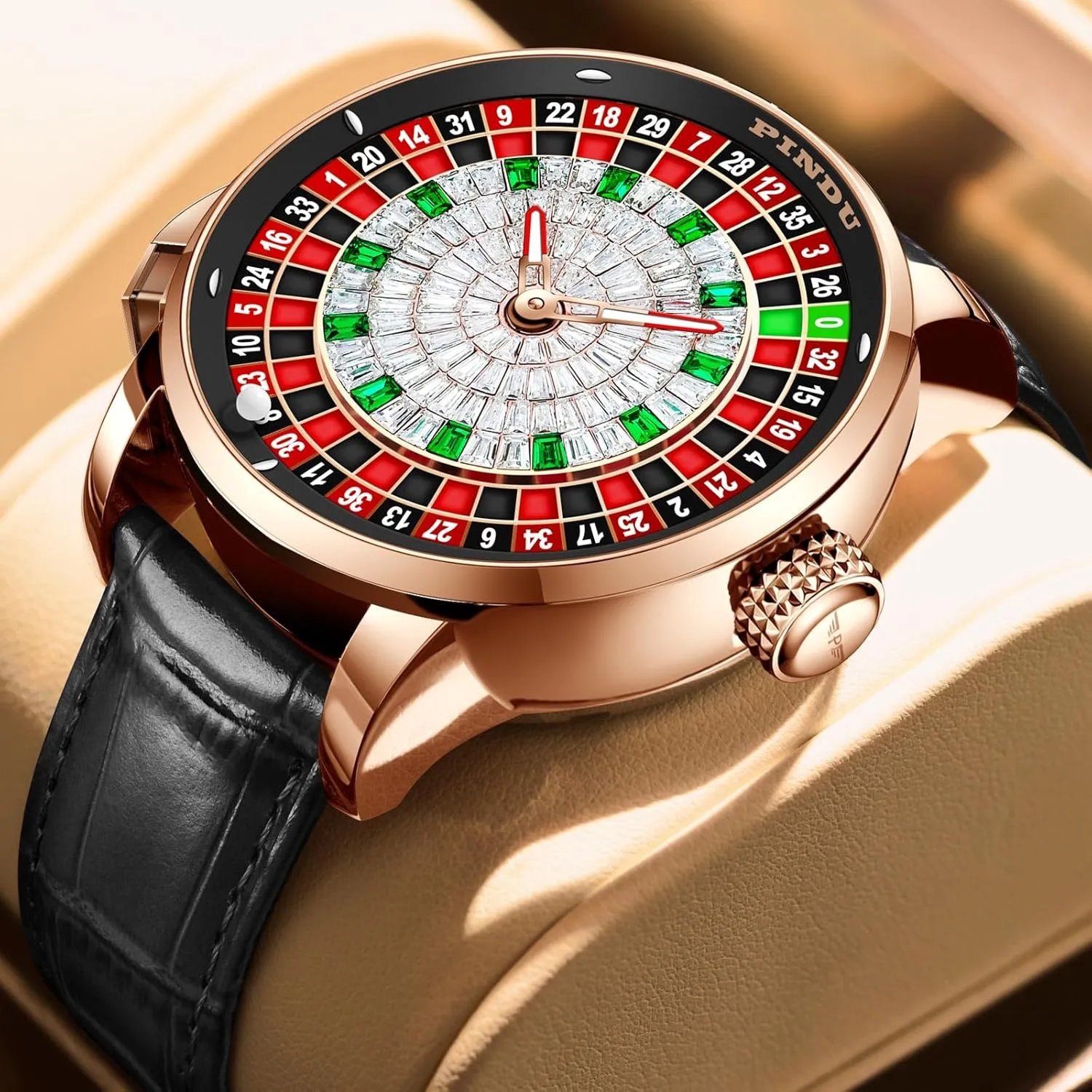 1.8 Inches Roulette Wheel Automatic Watches for Men, NH35A Movement Design Button Control, Sapphire Glass Automatically 50M Waterproof Mens Unique American Style Roulette, Mechanical Watch for Game Night