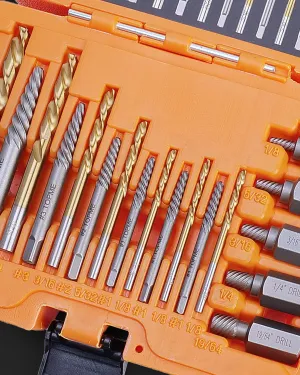 19PCS Screw Extractor and Left Hand Drill Bits Set, Easy Out Screw Extractor Set with HSS Steel Reverse Drill Bit, Stripped Screw Extractor for Removing Damaged Broken Nuts