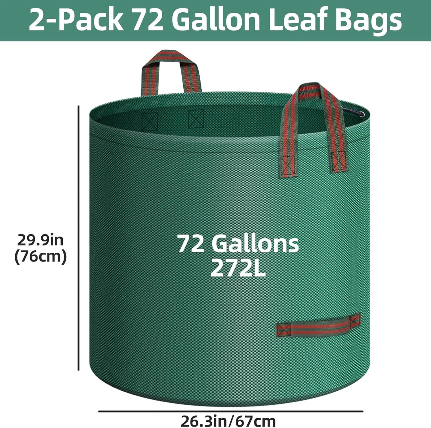 2-Pack 72 Gallons Leaf Bags, Reusable Yard Waste Bags, Heavy Duty Upright Lawn Bags with 4 Handles for Garden Leaves and Waste Collection, Lightweight Portable Yard Trash Bag