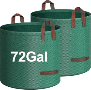 2-Pack 72 Gallons Leaf Bags, Reusable Yard Waste Bags, Heavy Duty Upright Lawn Bags with 4 Handles for Garden Leaves and Waste Collection, Lightweight Portable Yard Trash Bag
