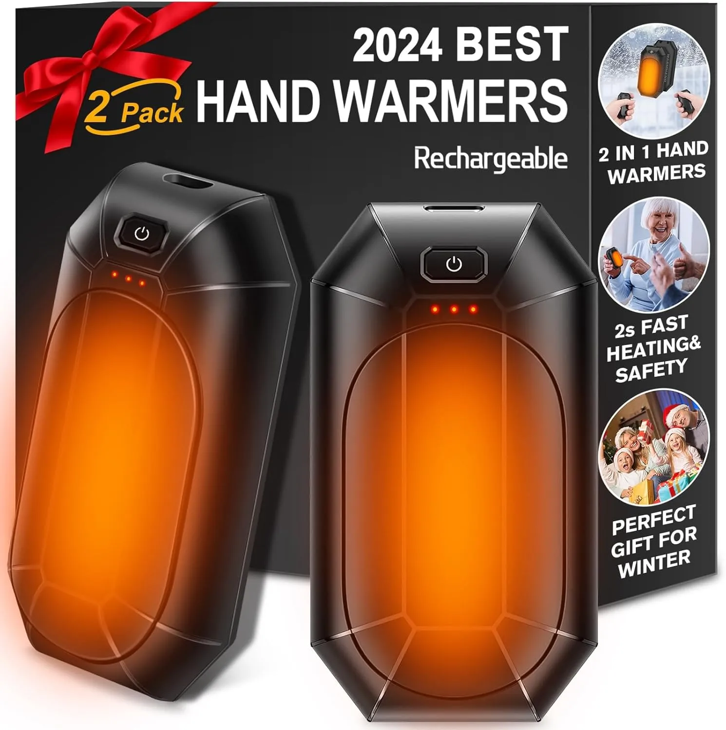 2 Pack AI Hand Warmer Rechargeable, Portable Electric Hand Warmers Reusable, USB Handwarmers, Outdoor/Indoor/Work/Studying/Camping/Hunting/Golf/Pain Relief/Game/Warm Gifts for Men Women Kids