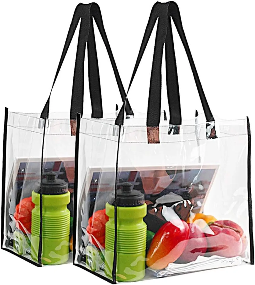 2-Pack Stadium Approved Clear Tote Bag, Stadium Security Travel & Gym Clear Bag, Perfect for Work, School, Sports Games and Concerts,12"X 12"X 6"
