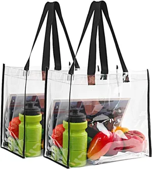 2-Pack Stadium Approved Clear Tote Bag, Stadium Security Travel & Gym Clear Bag, Perfect for Work, School, Sports Games and Concerts,12"X 12"X 6"