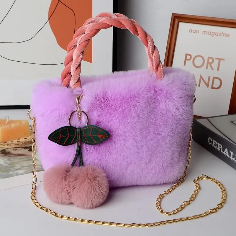 2022 New Women's Plush Shoulder Bag Stylish Fluffy Cross-body Wallet with Cute Plush Pendant Cute Soft Wallet