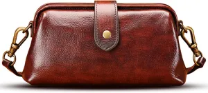2023 New Premium Leather Retro Handmade Bag, Unique Opening Design Premium Leather Doctor Bag, Travel Shoulder Bag for Women