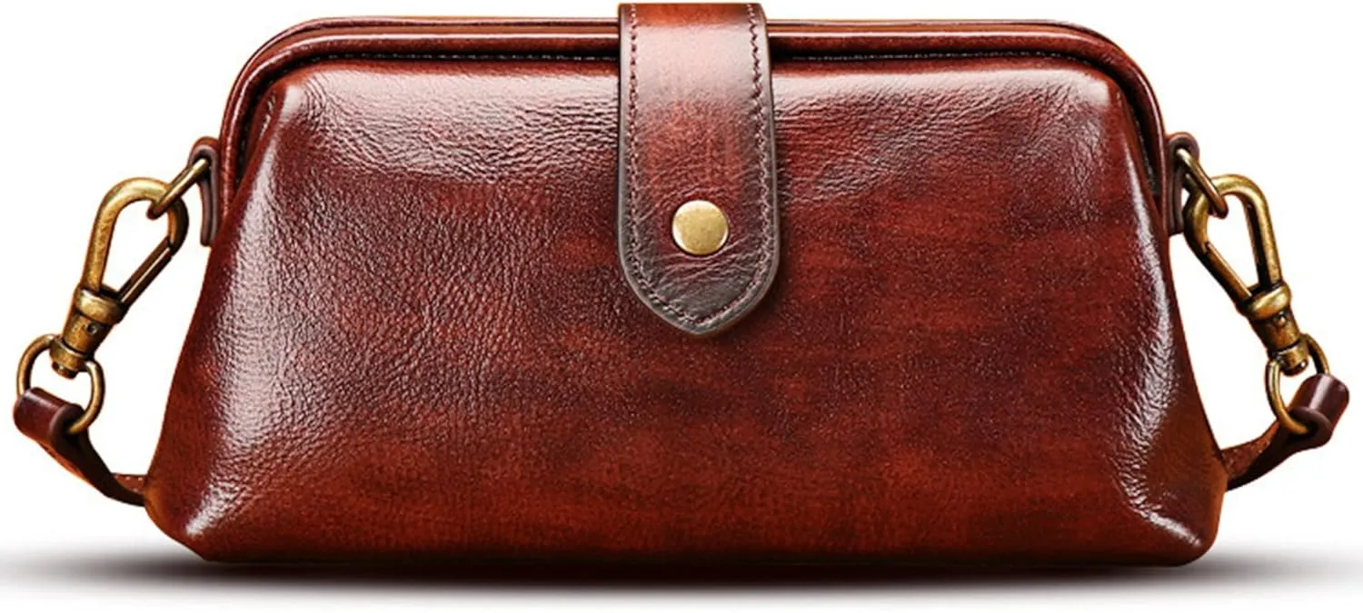 2023 New Premium Leather Retro Handmade Bag, Unique Opening Design Premium Leather Doctor Bag, Travel Shoulder Bag for Women