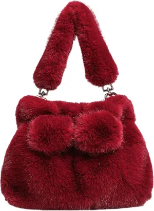 2024 Women Fall Winter Plush Tote Bag Bow Faux Mink Fur Short Handle PU Shoulder Strap Small Crossbody Bag