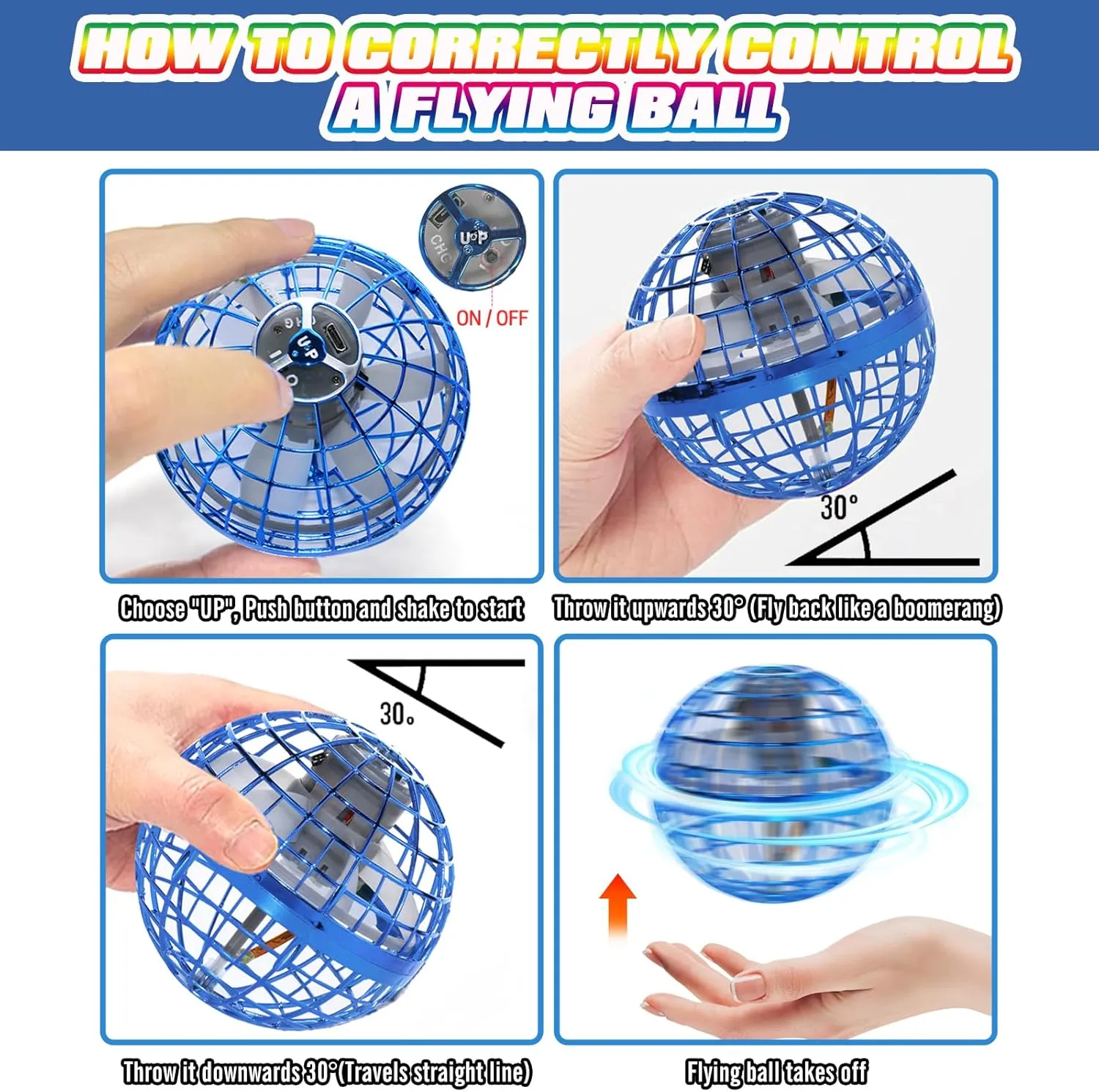 2025 Flying Orb Ball - AI Cool Novelty Gift Galaxy Boomerang Hand Drone Magic Floating Orbit Hover Mini Outdoor Fidget Toy for Boys Girls Teens Kids Blue