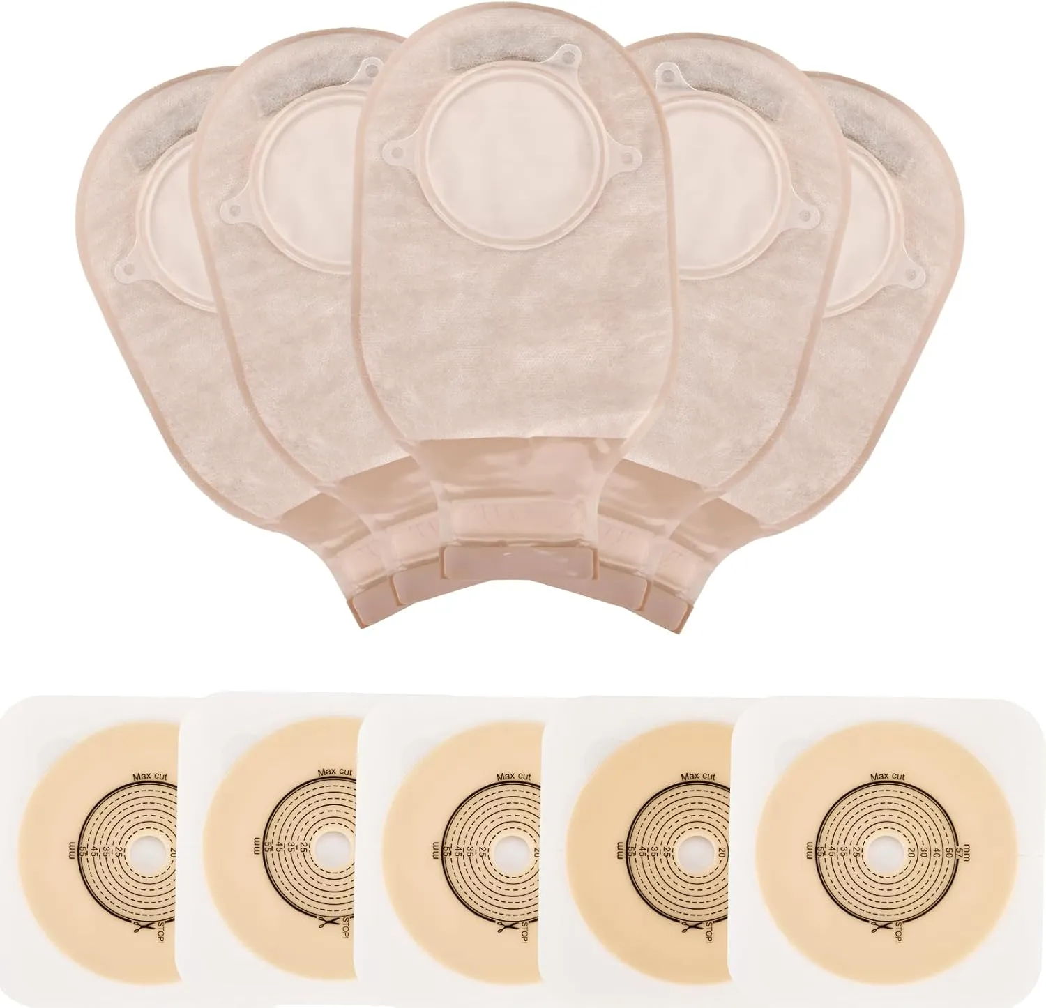 21 PCS Colostomy Bags,Ostomy Supplies, Two Piece Drainable Ostomy Pouch with Closure,Ostomy Bag for Ileostomy Stoma Care, Cut-to-Fit(15pcs Bags 6pcs Barrier)