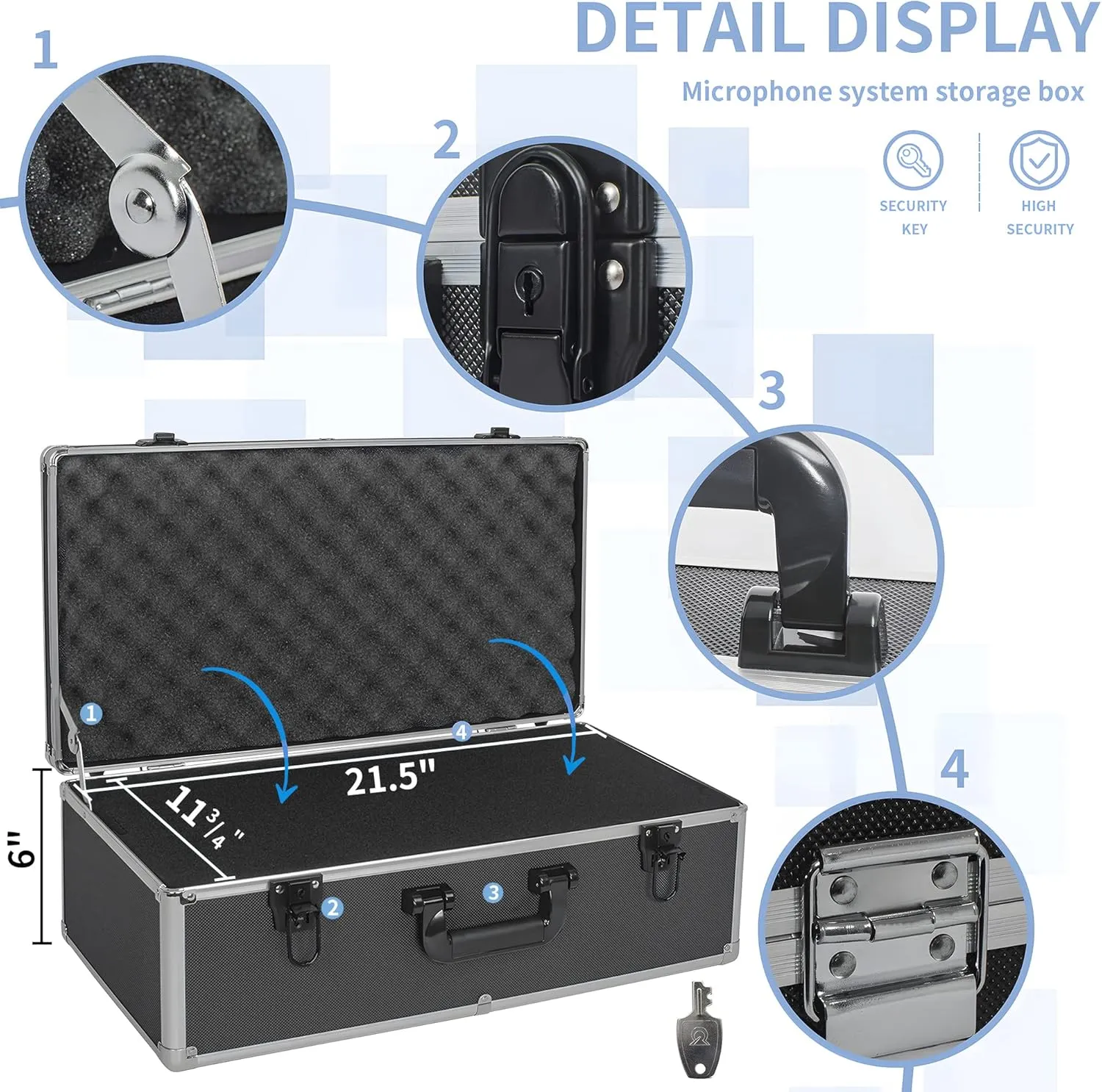 22 Inch Hard Carrying Case Ideal for Wireless Mic System Storage & Camera Gear Transportation, Aluminum Alloy Sturdy Build, Customizable Pre-Diced Foam, Black