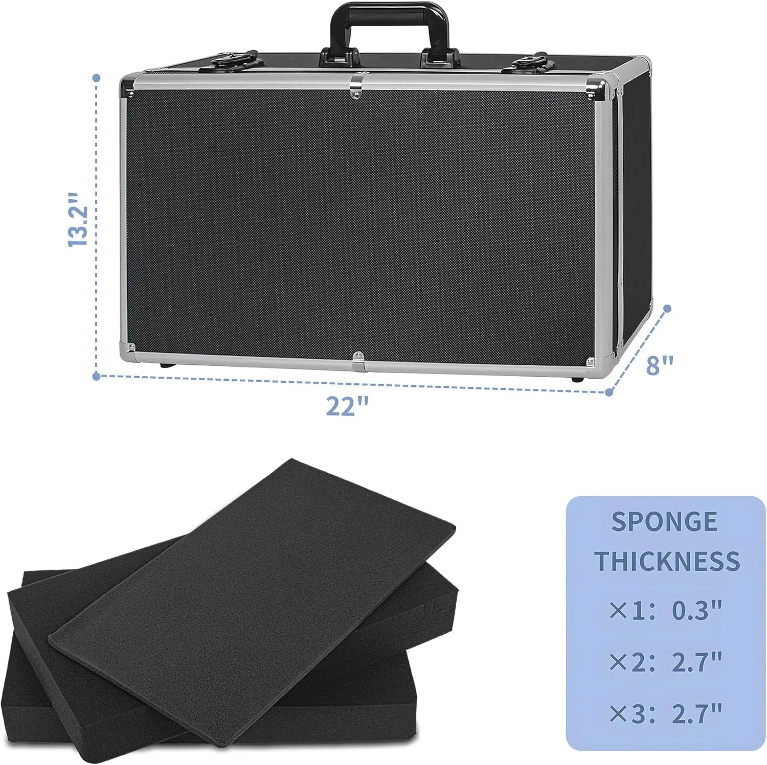 22 Inch Hard Carrying Case Ideal for Wireless Mic System Storage & Camera Gear Transportation, Aluminum Alloy Sturdy Build, Customizable Pre-Diced Foam, Black