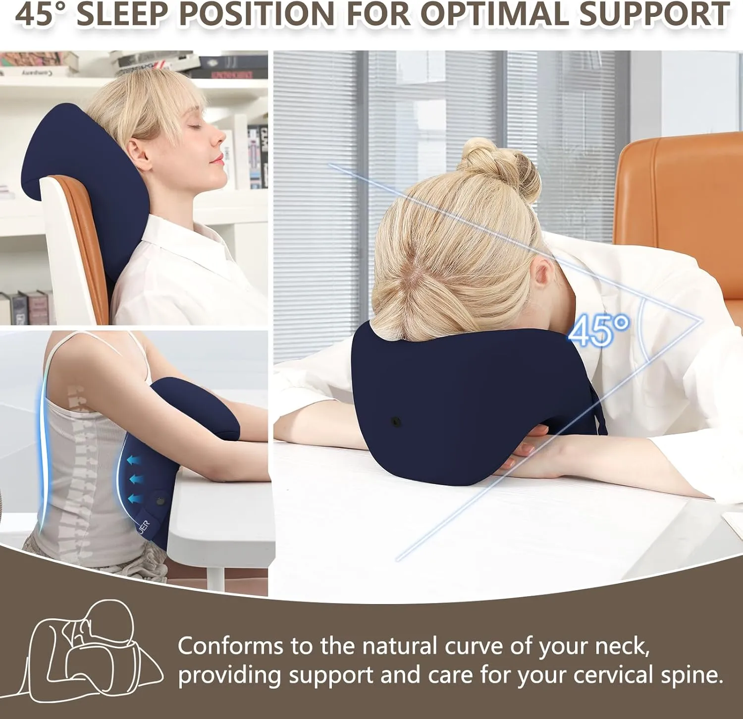2in1 Ergonomic Memory Foam Travel Neck Pillow – 2025 Upgrade Travel Pillow for All Sleep Positions on Flights, Road Trips, and Long Distance Travel with Drawstring Bag (Adjustable - Navy Blue)