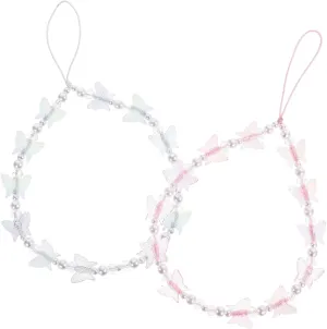 2Pcs Beaded Phone Lanyard Butterfly Pearl Mobile Phone Charm Strap for Lost Wrist Use Lightweight and Durable Cellphone Holder with Unique Beads