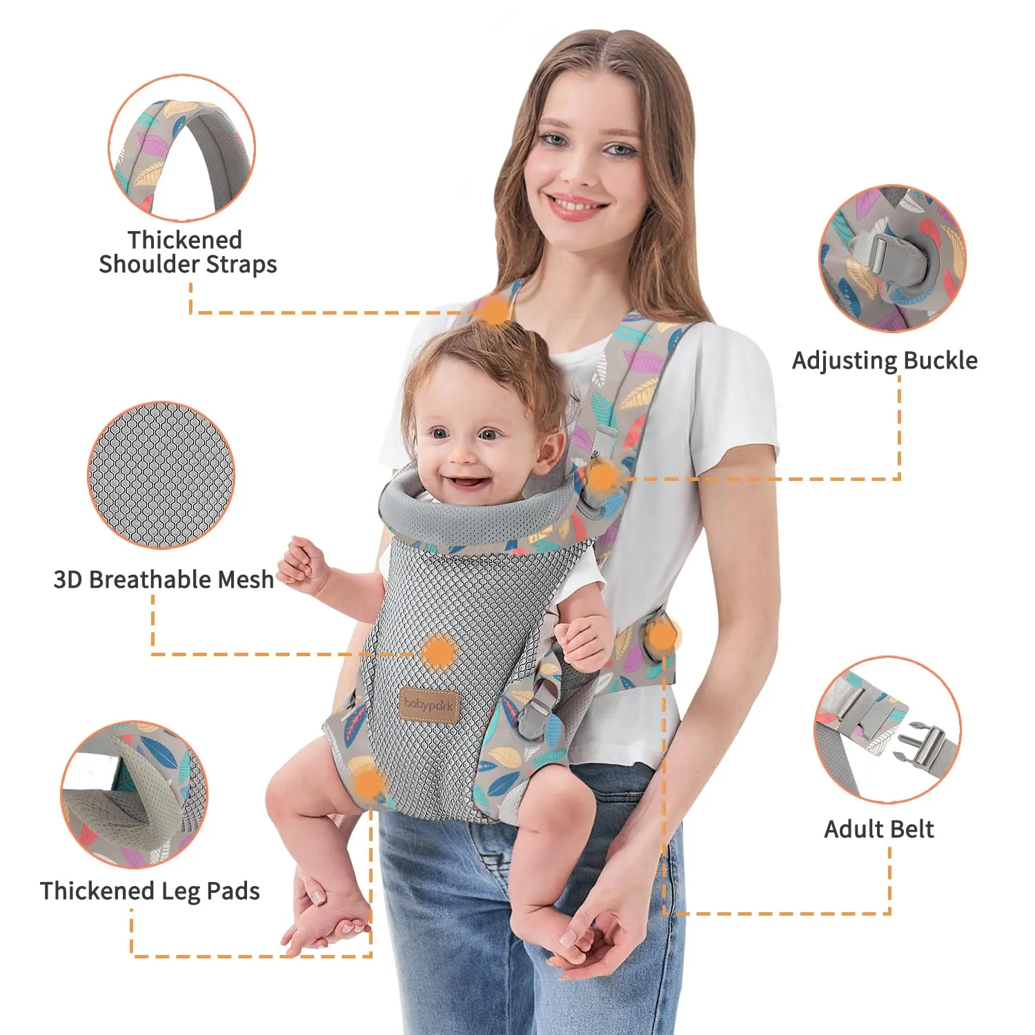 3-in-1 Baby Carrier Newborn to Toddler - Ergonomic(7.5-45lbs),Cozy Baby Carrier，Enhanced Lumbar Support，Easily AdjustableLightweight & Breathable Child Carrier (Leaf)
