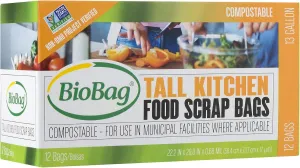 (3 Pack) BioBag 13 Gallon Tall Kitchen Bags / Food Waste Bag, 12 Bags per Box (Total 36 Bags)