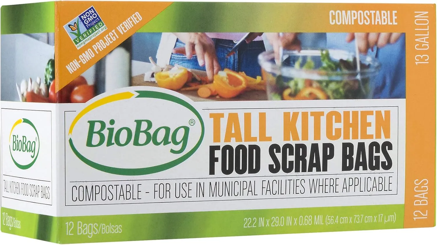 (3 Pack) BioBag 13 Gallon Tall Kitchen Bags / Food Waste Bag, 12 Bags per Box (Total 36 Bags)