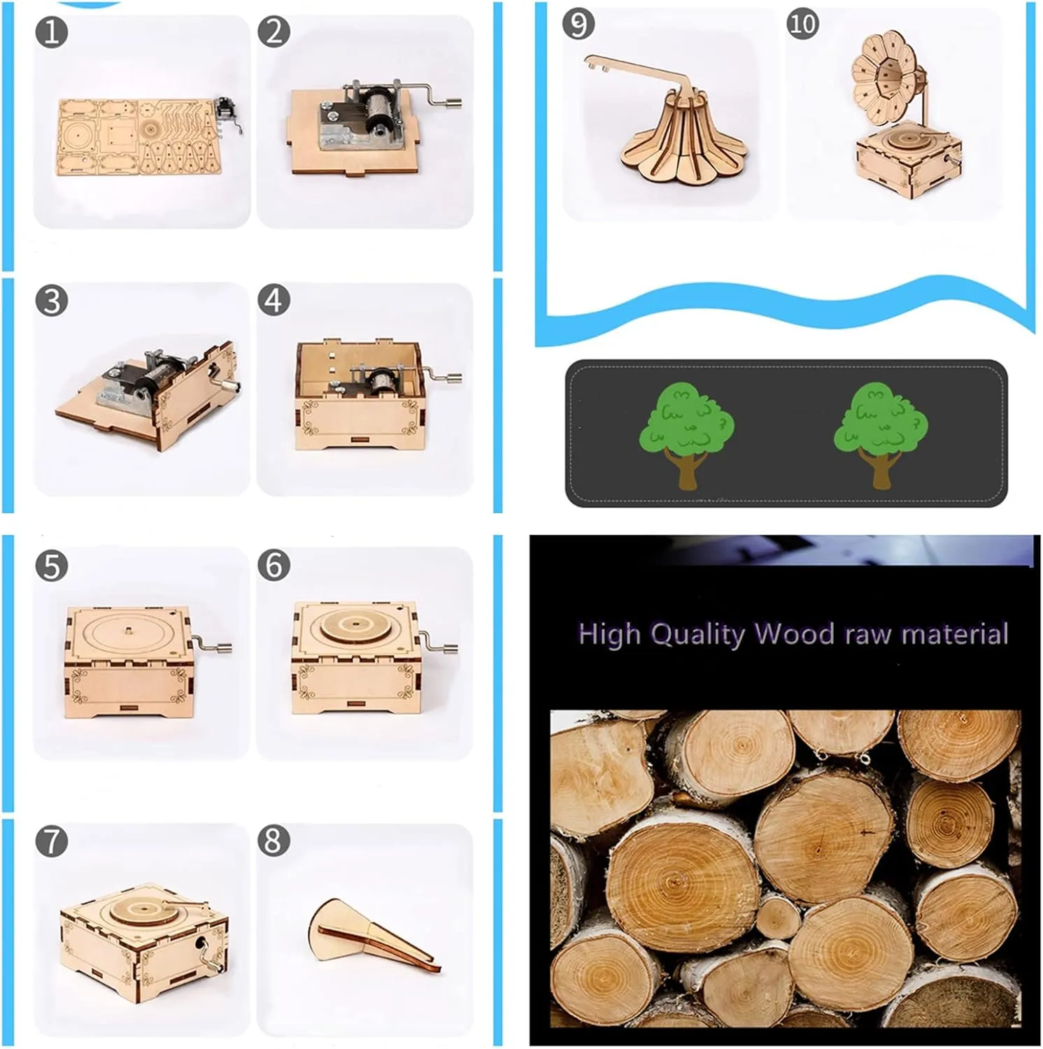 3D Wooden Puzzle Music Box Phonograph Hand Crank Music Box Teaser Science and Education Education DIY Kits 3D Puzzles for Adults (Phonograph)