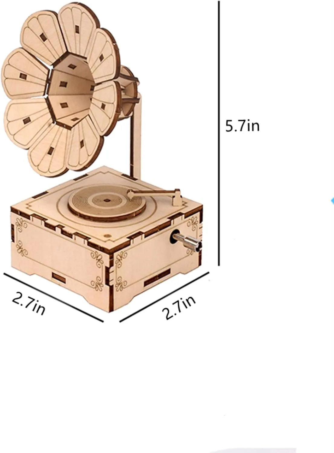 3D Wooden Puzzle Music Box Phonograph Hand Crank Music Box Teaser Science and Education Education DIY Kits 3D Puzzles for Adults (Phonograph)