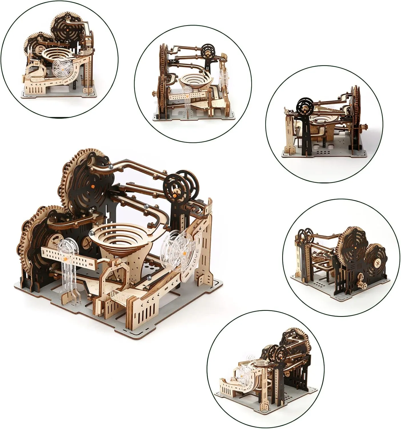 3D Wooden Puzzles for Adults, Marble Maze Run Model DIY Building Kits Block Craft, Rollercoaster Mechanical Gear Kit Hobbies Toys Valentines Birthday for Hobbyist, 196 PCS