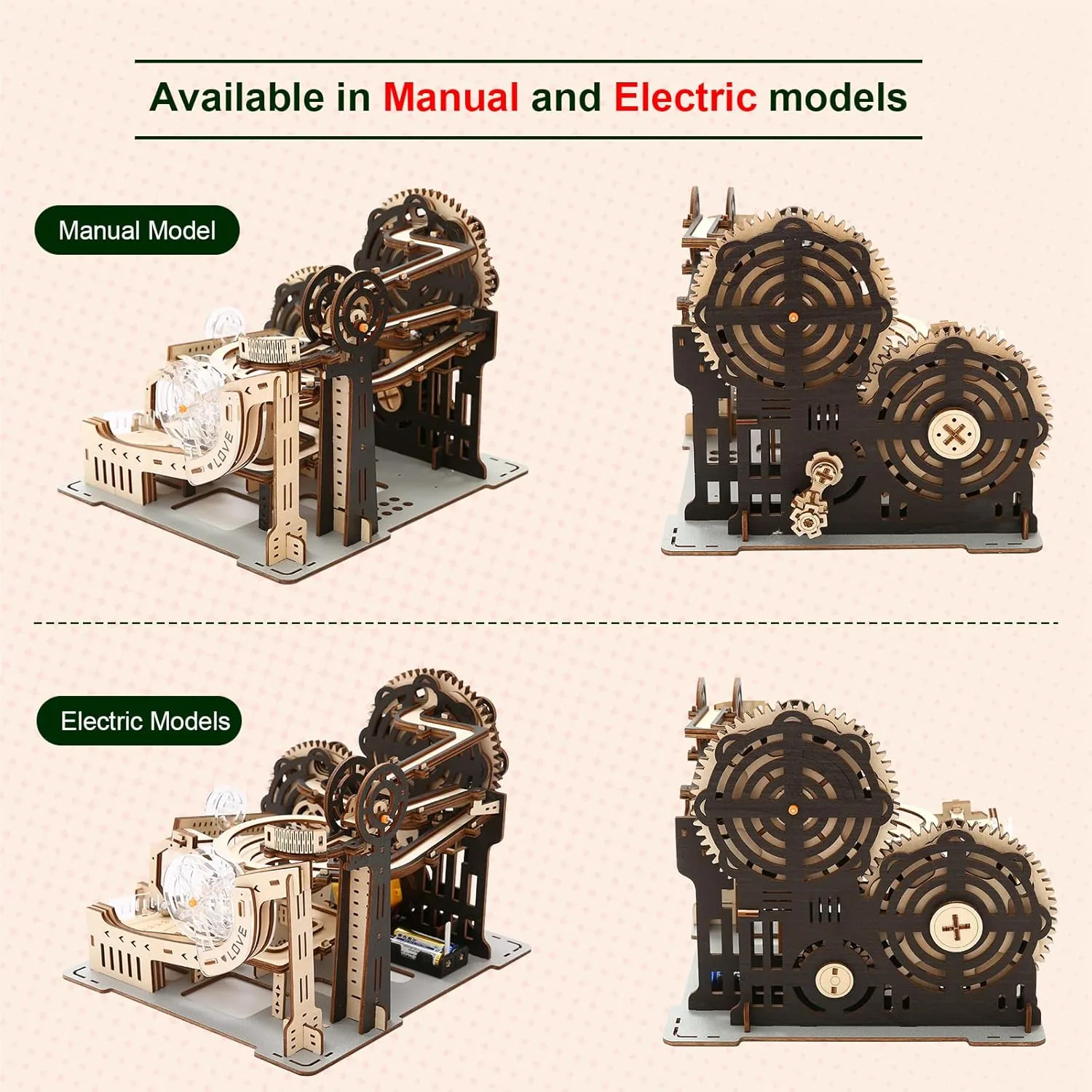 3D Wooden Puzzles for Adults, Marble Maze Run Model DIY Building Kits Block Craft, Rollercoaster Mechanical Gear Kit Hobbies Toys Valentines Birthday for Hobbyist, 196 PCS