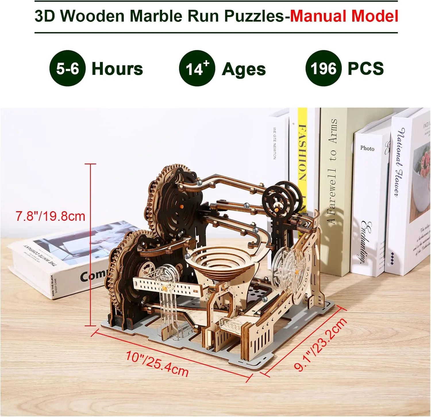 3D Wooden Puzzles for Adults, Marble Maze Run Model DIY Building Kits Block Craft, Rollercoaster Mechanical Gear Kit Hobbies Toys Valentines Birthday for Hobbyist, 196 PCS
