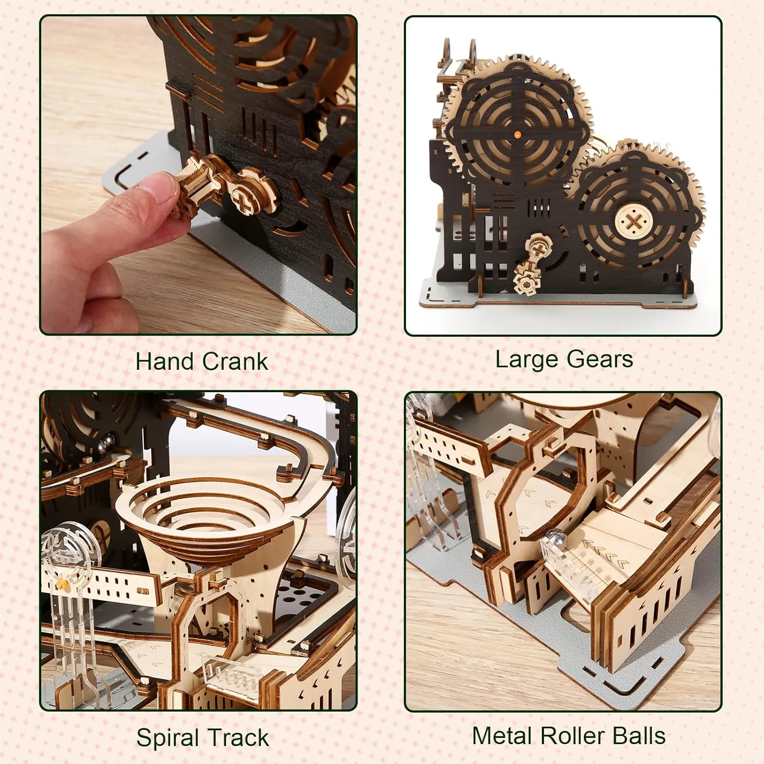 3D Wooden Puzzles for Adults, Marble Maze Run Model DIY Building Kits Block Craft, Rollercoaster Mechanical Gear Kit Hobbies Toys Valentines Birthday for Hobbyist, 196 PCS