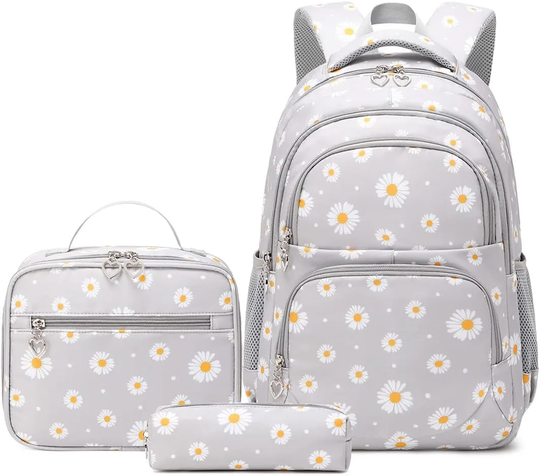 3Pcs Daisy Backpack for Girls with Lunch Box Kids School Bag with Lunch Bag Bookbag for Elementary School