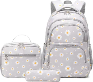 3Pcs Daisy Backpack for Girls with Lunch Box Kids School Bag with Lunch Bag Bookbag for Elementary School