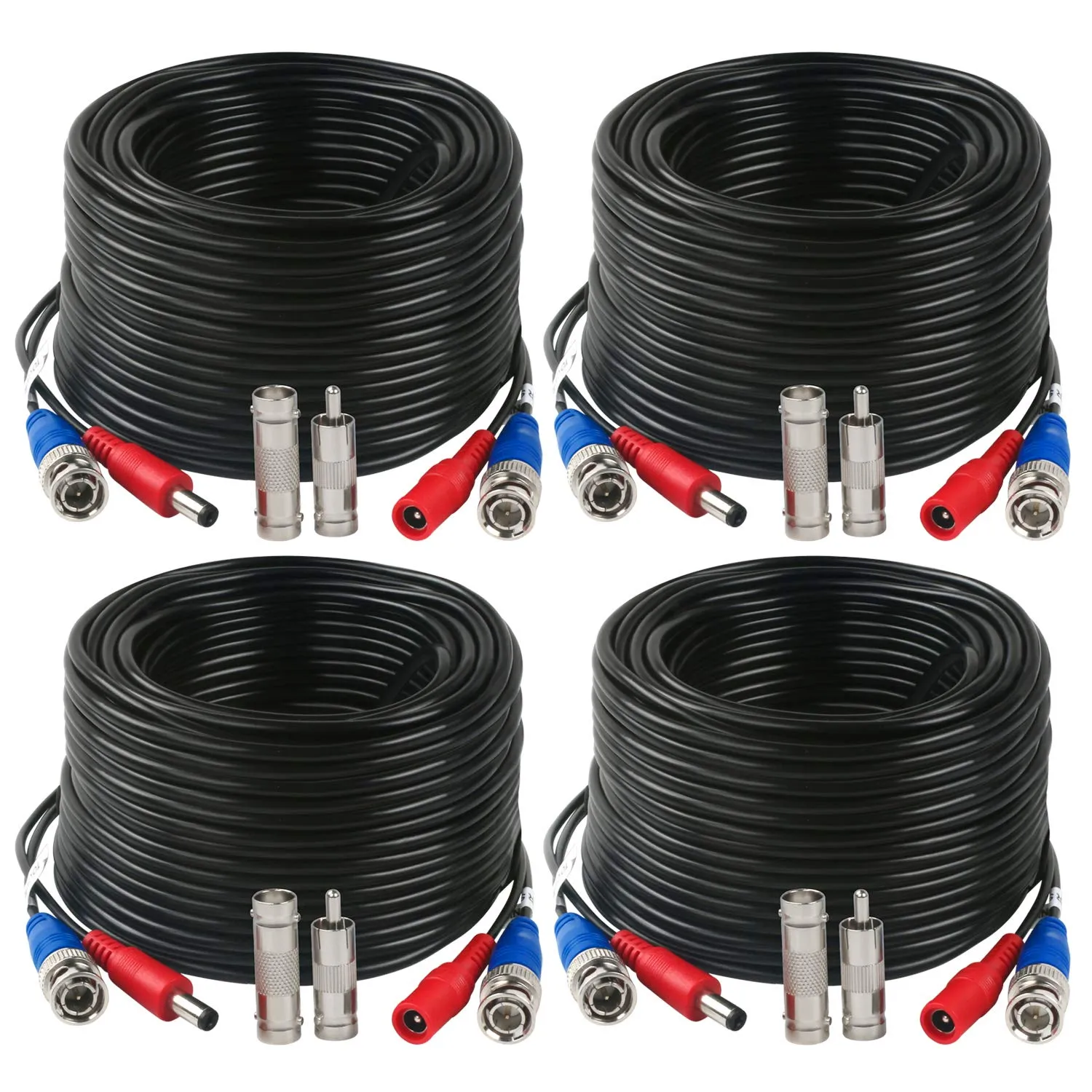 4 Pack 150 Feet BNC Video Power Cable Wire Video Security Camera Wire with Connectors for CCTV Camera DVR Surveillance System
