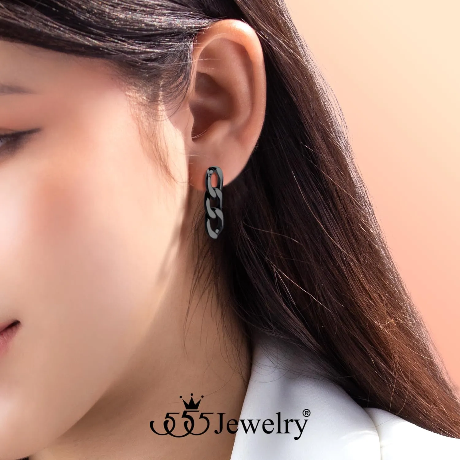 ‎555Jewelry Stainless Steel Cuban Link Chain Stud Earrings for Women & Ladies