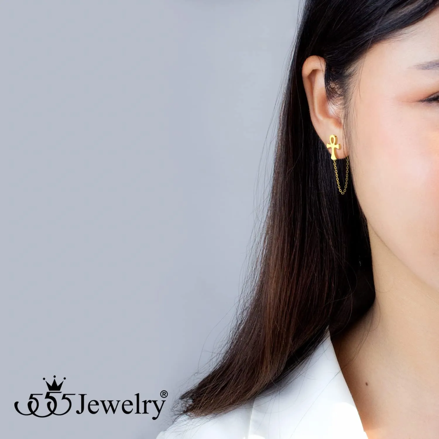 ‎555Jewelry Stainless Steel Egyptian Ankh Cross Stud Earrings for Women & Ladies