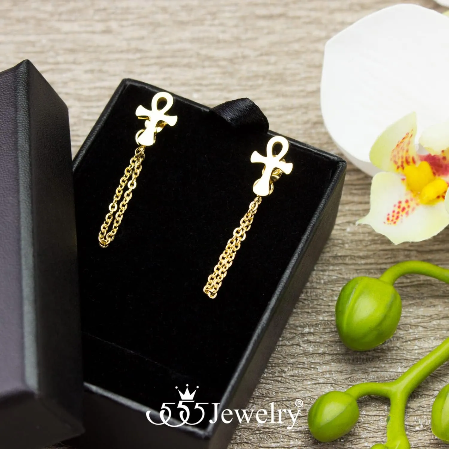‎555Jewelry Stainless Steel Egyptian Ankh Cross Stud Earrings for Women & Ladies